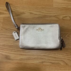 COACH Metallic Silver Pebbled Leather Wristlet